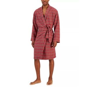 Club Room Men's One Size Flannel Robe Red Green Tie Shawl Plaid